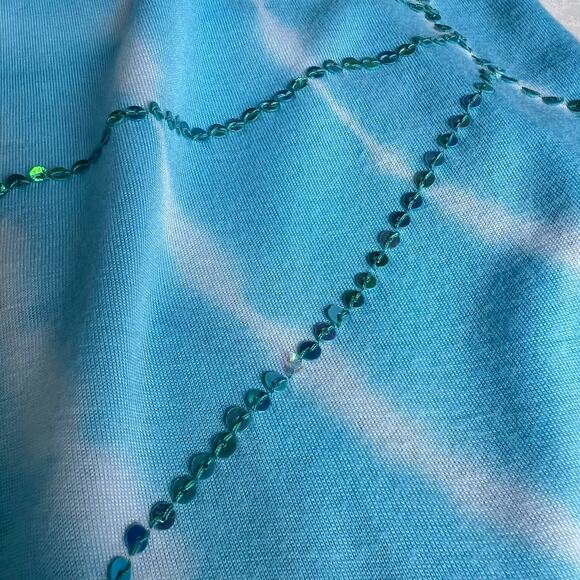 Tie Dye Summer Dress Womens S Teal White Sequins Tie Back Boho Colorful Festival - Picture 14 of 14